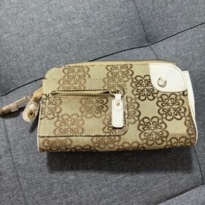 Kathy Van Zeeland Purse Women Crossbody Clutch Cream Tan Studded Bedazzled